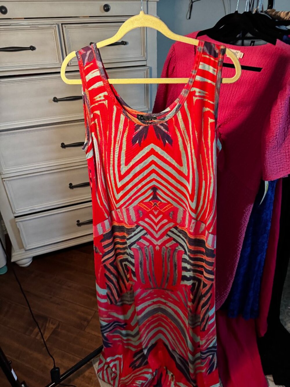Tribal Red Abstract Print Sleeveless Dress (XL)